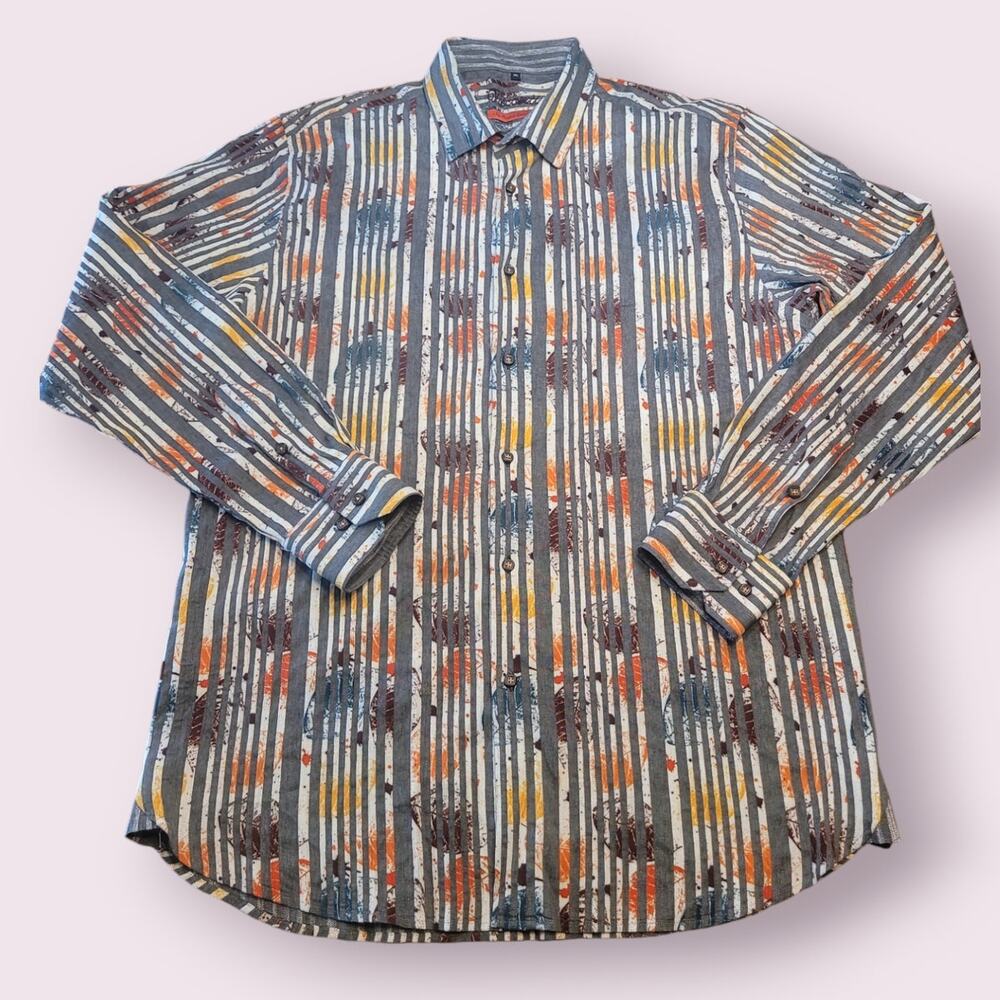 Luchiano Visconti Floral Button Down Shirt XL Grey Luxury Casual